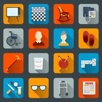 Pensioners life icons flat vector