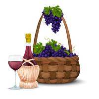 Vino de uva y cesta de vino. vector