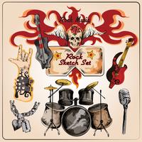 Rock music colored sketch set vector