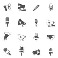 Micrófono y megáfono iconos negros.