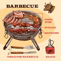 Sketch meat bbq infographic vector