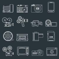 Photo video icons set outline vector