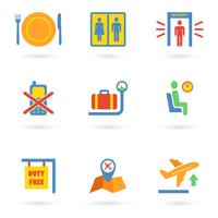 Iconos de aeropuerto planos vector