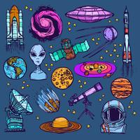 Space sketch set colored vector