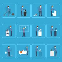 Cleaning people flat icons vector