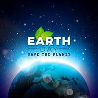 Ilustración del Día de la Tierra con el planeta y la hoja verde. Fondo de mapa del mundo en concepto de medio ambiente 22 de abril.