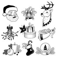 Conjunto de iconos de Navidad blanco y negro