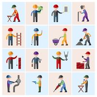 Construction worker icons flat vector