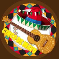 Guitar and mexican hat on round background vector