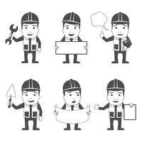 Builder characters set black vector