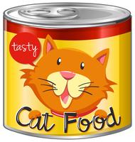 Comida para gatos en lata de aluminio con etiqueta amarilla. vector