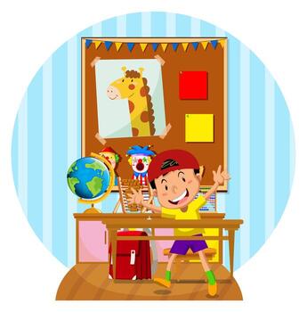 Happy boy in the classroom vector
