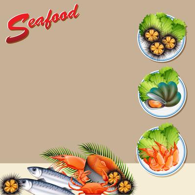 Background template with different kinds of seafood