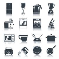 Iconos de electrodomésticos de cocina negro vector