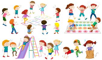 Many children play different games vector