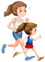 Mother and daughter running vector