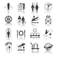 Airport icons black and white set vector