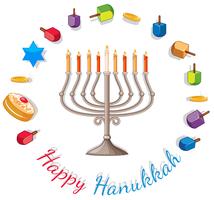 Plantilla de tarjeta de feliz Hanukkah con luces y decoraciones vector