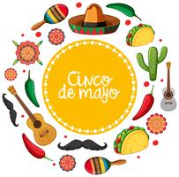 Cinco de mayo card template with mexican musical instruments vector
