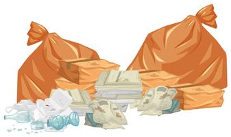 Garbage piles with bags and papers vector