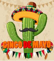Cinco de Mayo poster design with cactus with hat vector