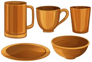 Tazas y platos de madera vector