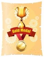 Gold medal and trophy on poster vector