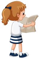 Little girl reading newspaper vector