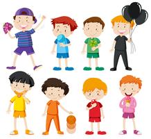 Boys in different color shirts vector