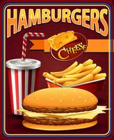 Diseño de cartel para hamburguesas y papas fritas. vector