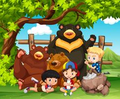 Children and wild bears together vector