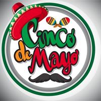 Plantilla de tarjeta de cinco de mayo con sombrero maxican y maracas. vector