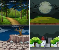 Four background scenes with forest and town vector