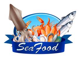 Seafood label with assorted seafood vector