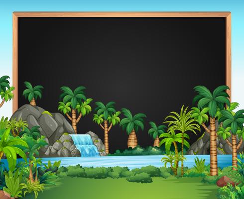 Border template with waterfall scene