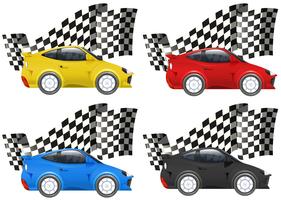 Coches de carreras en cuatro colores. vector