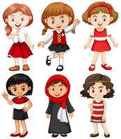 Chicas en trajes rojos y negros. vector