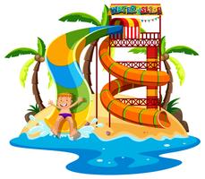 Little boy playing waterslide vector