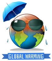 Global warming with earth and umbrella vector