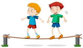 Two boys on balancing rope vector