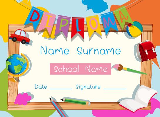 Certificate template with school supplies