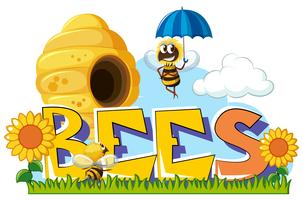 Bees flying around in garden vector