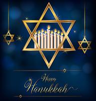 Feliz plantilla de tarjeta de Hannukkah con símbolos judíos vector