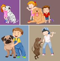 Children and pet dogs vector
