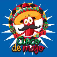 Cinco de mayo card template with chili wearing hat vector