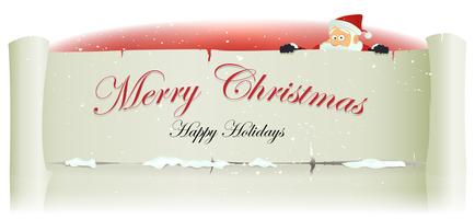 Santa Claus Behind Merry Christmas Parchment Background