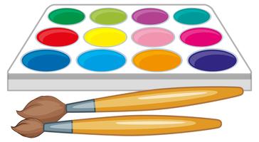 Watercolor palette and two paintbrushes vector