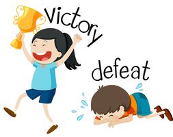 Opposite wordcard for victory and defeat vector