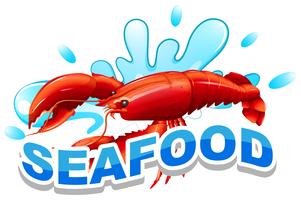 Word seafood and lobster on water vector