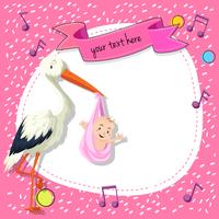 Frontera templat con aves y bebé sobre fondo rosa vector